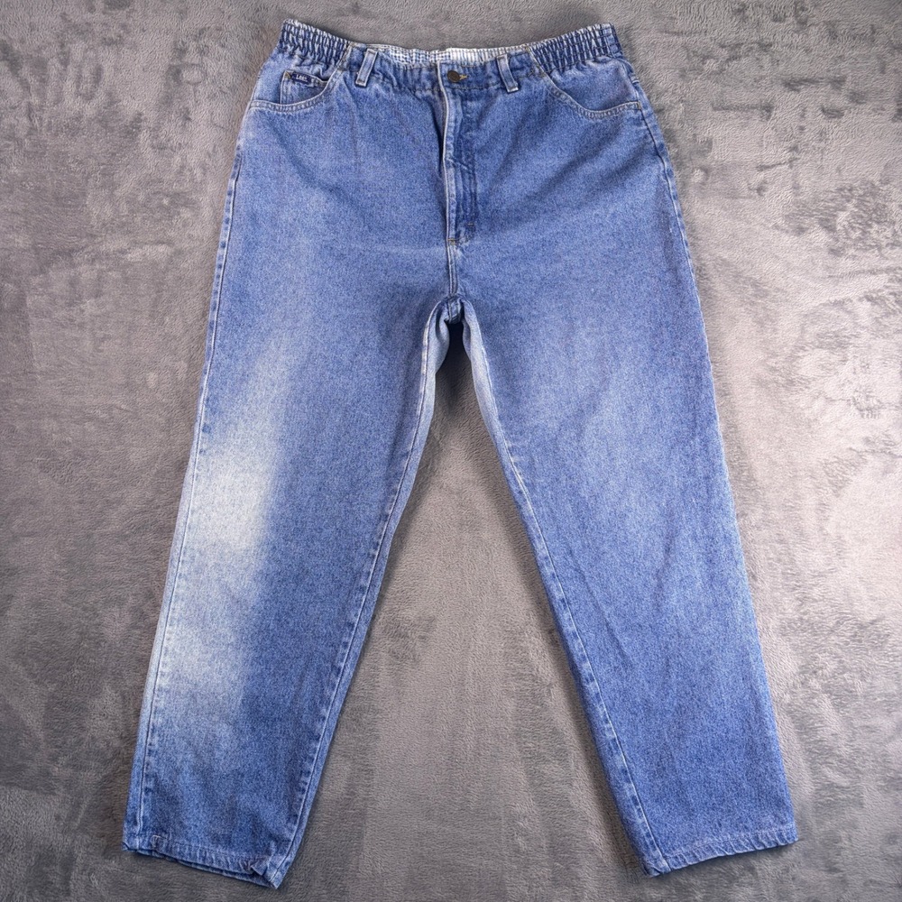 Vintage Lee Jeans Women's 16 MED Blue High Rise Elastic Waist Tapered Leg Denim